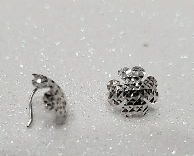 Solid platinum PT950 clover shaped engraved shops sparkle earrings, solid PT950 stamped platinum, secure lever back hooks hypoallergenic