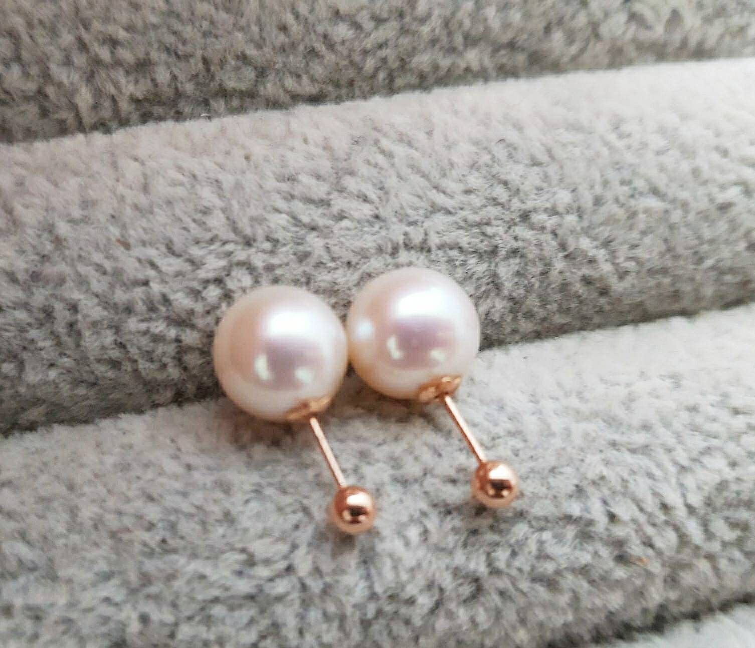 Gem Quality 8mm Akoya Pearl Studs White Gold - Aquarian Pearls