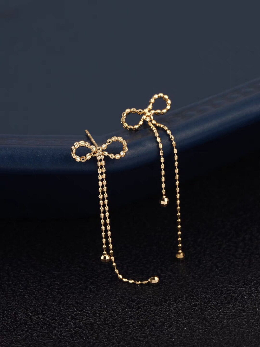 Genuine 18k Gold Solid Bead Earring Chandelier Drop Dangle Stud Earrings , Au750 Stamped Gold