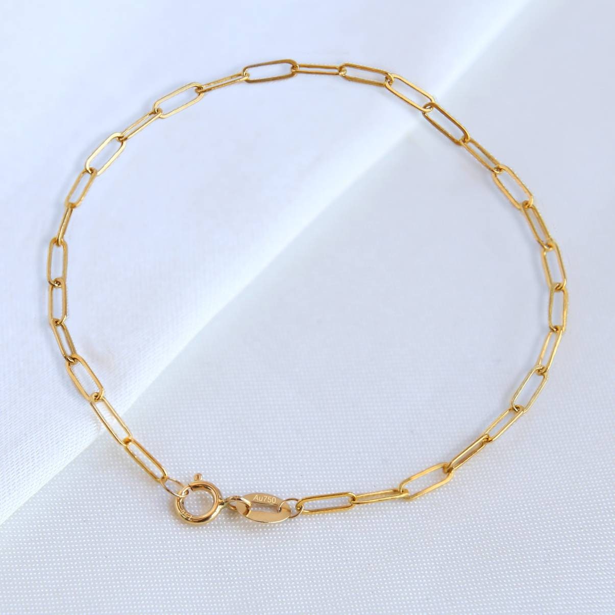 Genuine 18K solid gold paperclip chain bracelet Au750 stamped Etsy