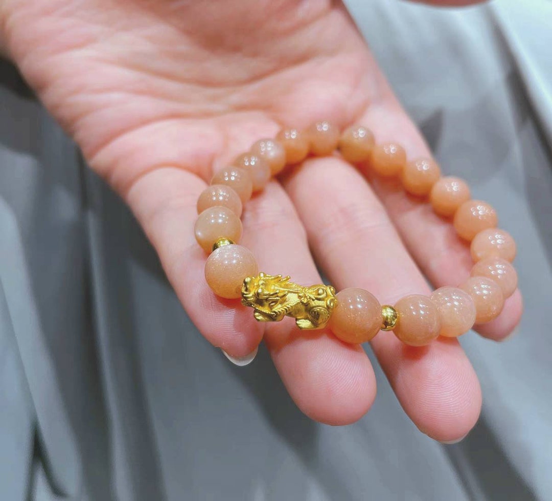 Genuine 24K Gold Solid Beaded Bangle Bracelet, Au999 Gold Pixiu Strand