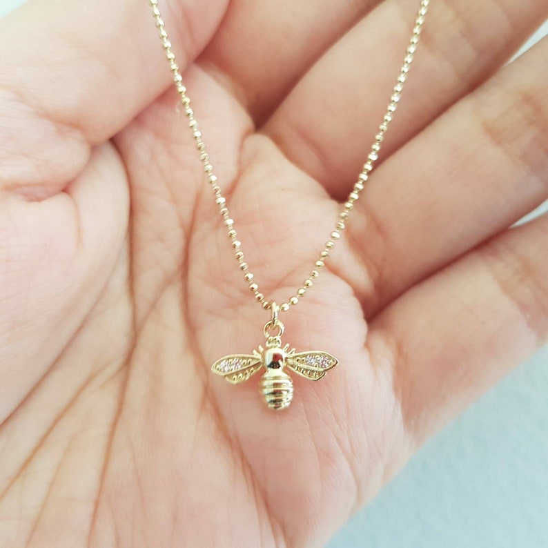 58.5/% of gold good luck charm bracelets handmade Au585 real gold Bracelet 14K gold solid beaded bee charm bracelet