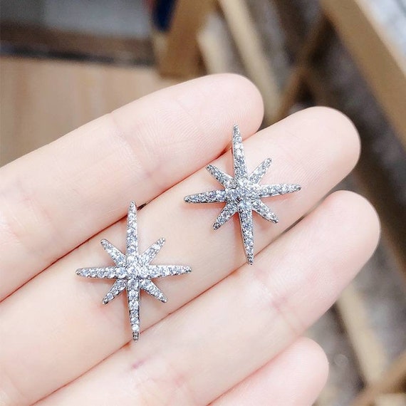 Solid Platinum PT950 Polar Star Zircon Earrings PT950 Stamped