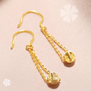 Dangle drop 18K gold solid ball dangle earring, Au750 solid gold chain earring, real K gold solid jewelry for women