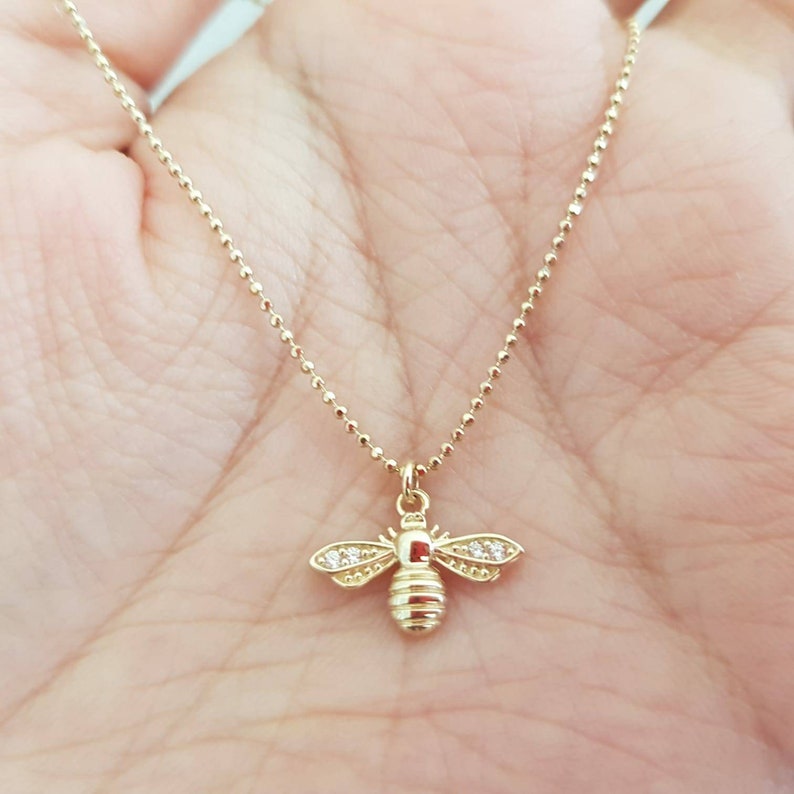 58.5/% of gold good luck charm bracelets handmade Au585 real gold Bracelet 14K gold solid beaded bee charm bracelet