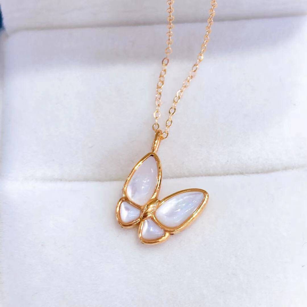 18K gold solid butterfly pendant. Mother of pearl pendant Etsy