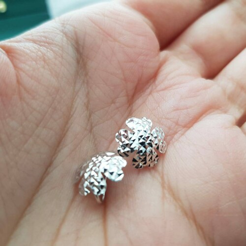 Solid platinum PT950 clover shaped engraved shops sparkle earrings, solid PT950 stamped platinum, secure lever back hooks hypoallergenic