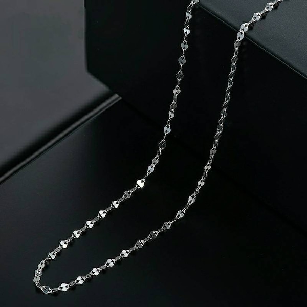 collier chaîne 18K carats Véritable or solide Au750 estampillé mince or rose bijoux en or blanc avec des perles en or charmes 45CM