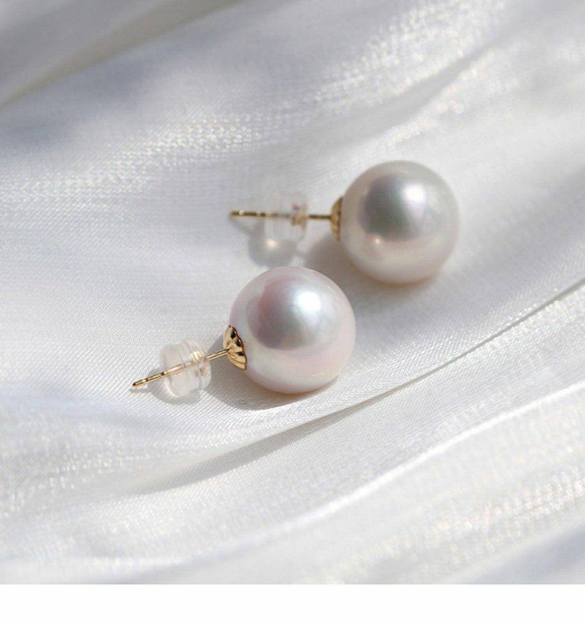 Huge Pearls 11-12mm 18K Gold Solid Pearl Earrings Studs Au750 - Etsy