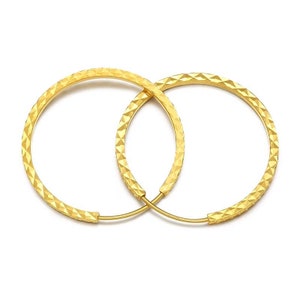 Genuine 18K gold solid earring hoops, Au750 stamped solid gold engraved sparkle hoops, 75% of gold, large hoops 20mm