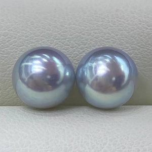 Grade AAAAA Natural cultivated gray Blue Half drilled pearl, untreated Japanese Akoya gray pearls with blue luster, round pearls,