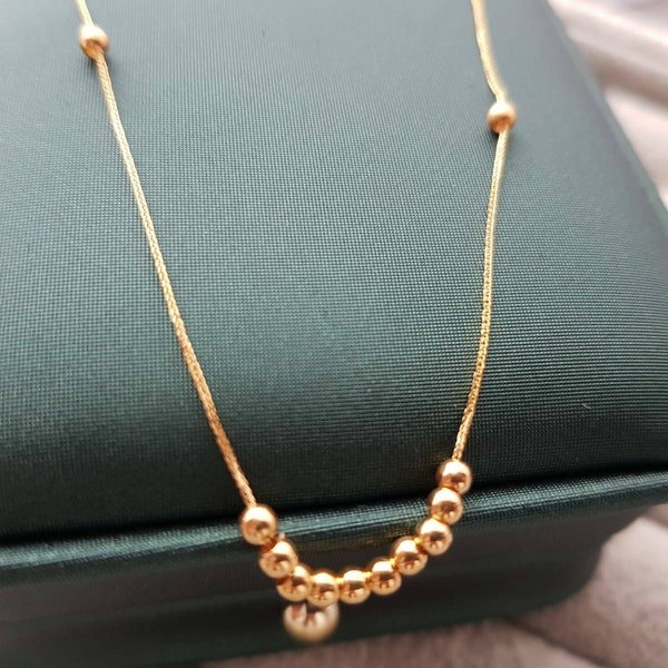 collier chaîne 18K carats Véritable or solide Au750 estampillé mince or rose bijoux en or blanc avec des perles en or charmes 45CM