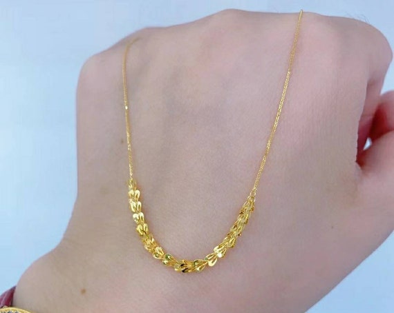 Echte 18K Gelbgold Halskette 1,8 mm Perlen ohne Gliederkette 17,7 Zoll für Damen