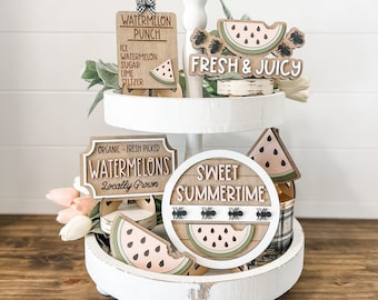 Summer Tiered Tray Decor | Summer Decor | Watermelon Tier Tray | Summer Decorations | Sweet Summertime | Watermelon Decor | Summer Tray Sign