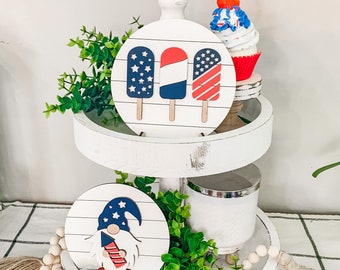 4th of July Tiered Tray Decor | 4th of July Decor | 4th of July Gnome | Gnome Decor | Mini Shiplap Sign | Summer Decor | Patriotic Decor