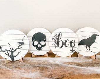 Halloween Tiered Tray Decor | Halloween Decor | Halloween Mini Rounds | Halloween Decorations | Halloween Signs | 3D Signs | Mini Wood Sign