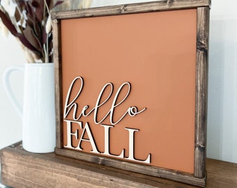 Hello Fall Sign | Fall Decor | Fall Decorations | Fall Signs | Fall Wood Signs | Farmhouse Decor | Farmhouse Signs | Hello Fall | 3D Sign