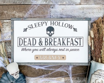 Dead and Breakfast Sign | Halloween Sign | Halloween Decor | Sleepy Hollow | Halloween Decorations | Spooky Decor | 3D Sign | Skeleton Decor