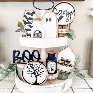 Halloween Tiered Tray Decor | Halloween Decor | Tiered Tray Decor | Halloween Decorations | Halloween Wood Sign | Halloween Decor Indoor