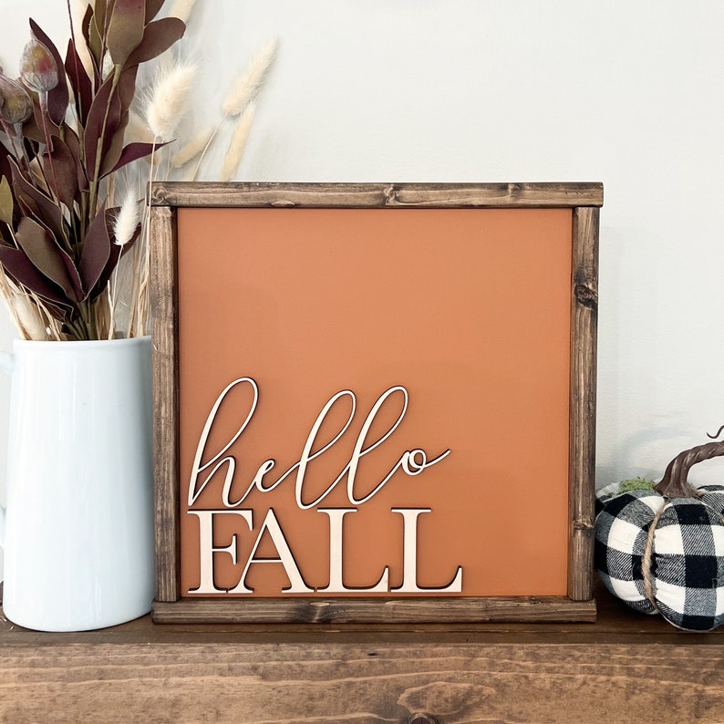 Hello Fall Sign Fall Decor Fall Decorations Fall Signs Fall Wood Signs Farmhouse Decor Farmhouse Signs Hello Fall 3D Sign Orange