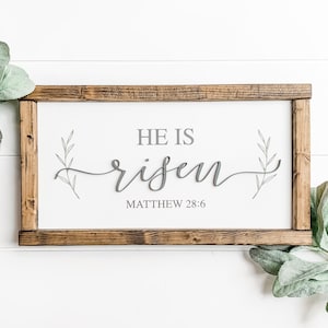 He Is Risen Sign | Easter Decor | Easter Decoration | Easter Wood Sign | Farmhouse Sign | Religious Easter Decor | Rustic Signs | 3D Sign