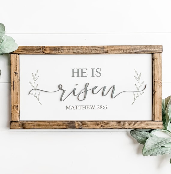 He Is Risen Sign | Easter Decor | Easter Decoration | Easter Wood Sign | Farmhouse Sign | Religious Easter Decor | Rustic Signs | 3D Sign