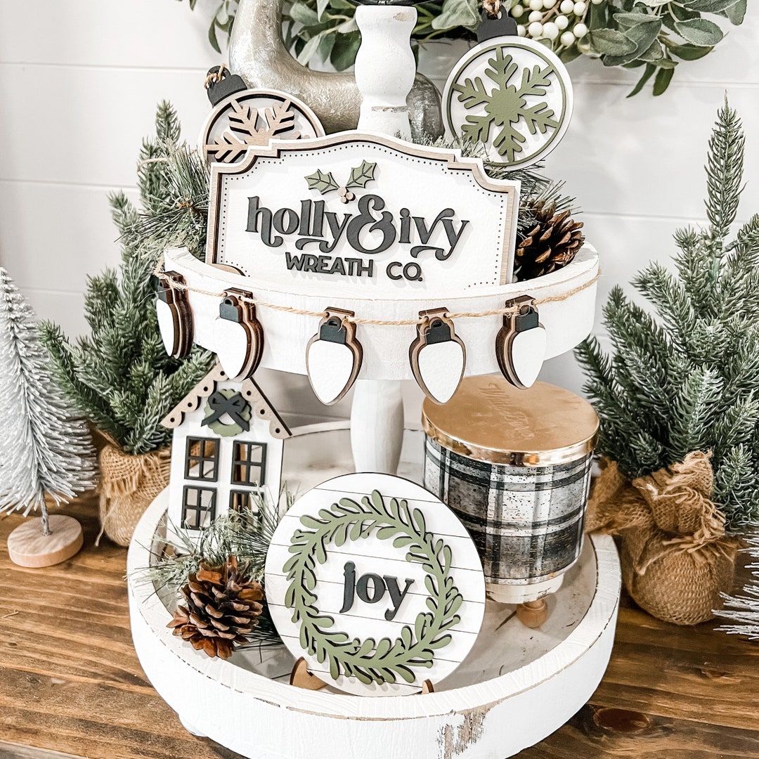 Christmas Tiered Tray Decor Bundle Neutral Christmas Decor Christmas