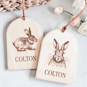 Personalized Easter Basket Tag | Bunny Name Tag | Custom Wood Easter Tag | Bunny Gift Tag | Kids Easter Basket Decor | Spring Nursery Decor