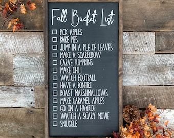 Fall Bucket List | Customizable | Farmhouse Sign | Chalkboard Wood Sign | Rustic Signs | Farmhouse Decor