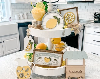 Lemon Tiered Tray Decor | Summer Decor | Lemon Decor | Summer Decorations | Summer Tiered Tray Decor | Farmhouse Decor | Laser Cut Signs