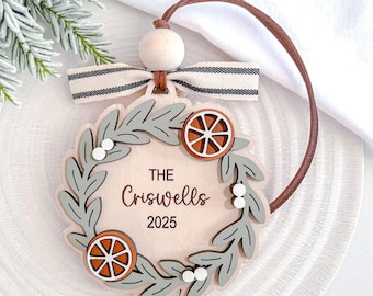 Personalized Family Wreath Ornament 2025 | Custom Wooden Christmas Ornament | Handmade Holiday Keepsake Gift