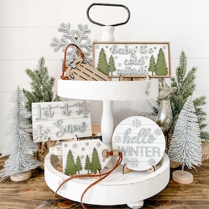 Winter Tiered Tray Decor Bundle | Winter Decor | Winter Decorations For Home | Winter Decor For Tier Tray | Snowflake Decor |  Hello Winter