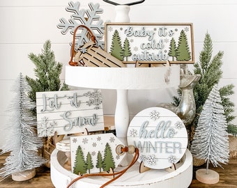 Winter Tiered Tray Decor Bundle | Winter Decor | Winter Decorations For Home | Winter Decor For Tier Tray | Snowflake Decor |  Hello Winter