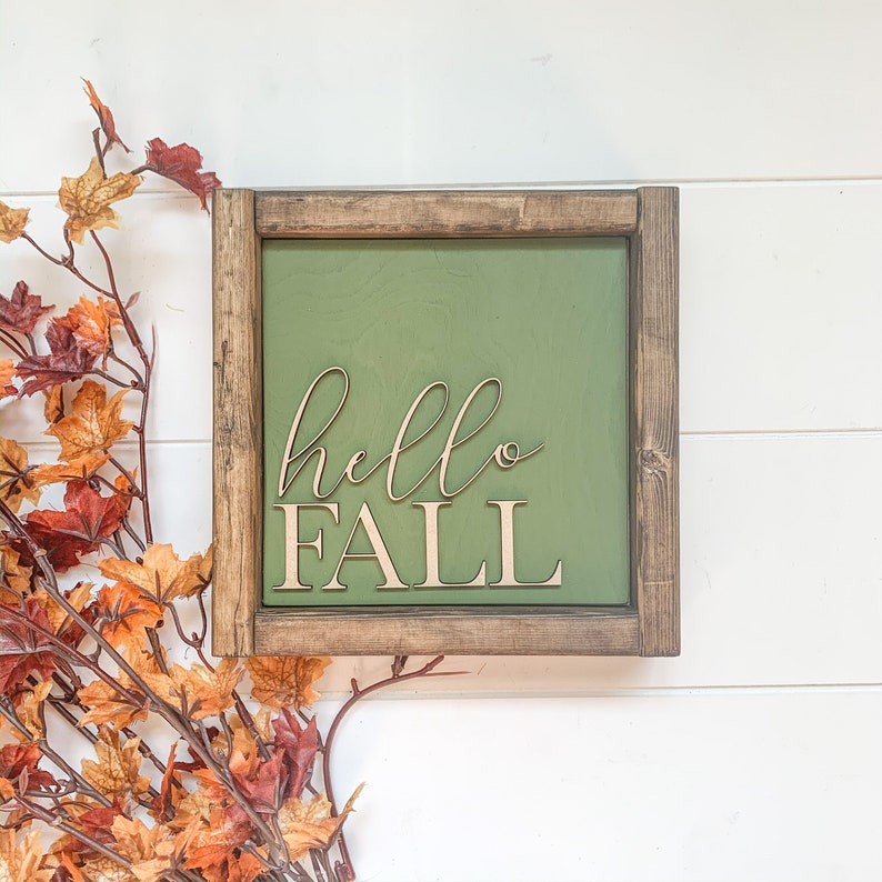 Hello Fall Sign Fall Decor Fall Decorations Fall Signs Fall Wood Signs Farmhouse Decor Farmhouse Signs Hello Fall 3D Sign Green