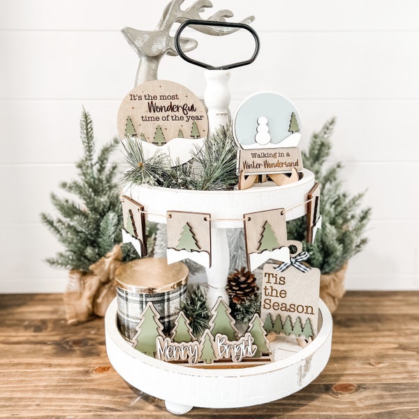 Christmas Tiered Tray Decor Bundle | Neutral Christmas Decor | Christmas Decor | Christmas Decorations For Home | Christmas Tiered Tray