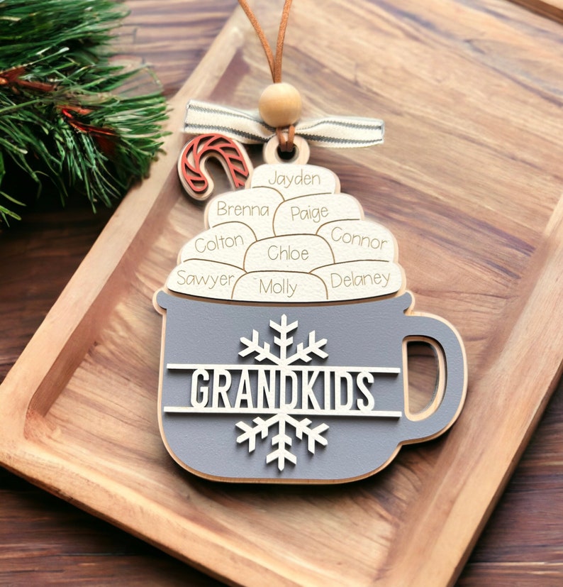 Personalized Christmas Ornament Customized Family Ornament Hot Cocoa Ornament Grandkids Ornament Gift For Mom Gift For Grandma image 3