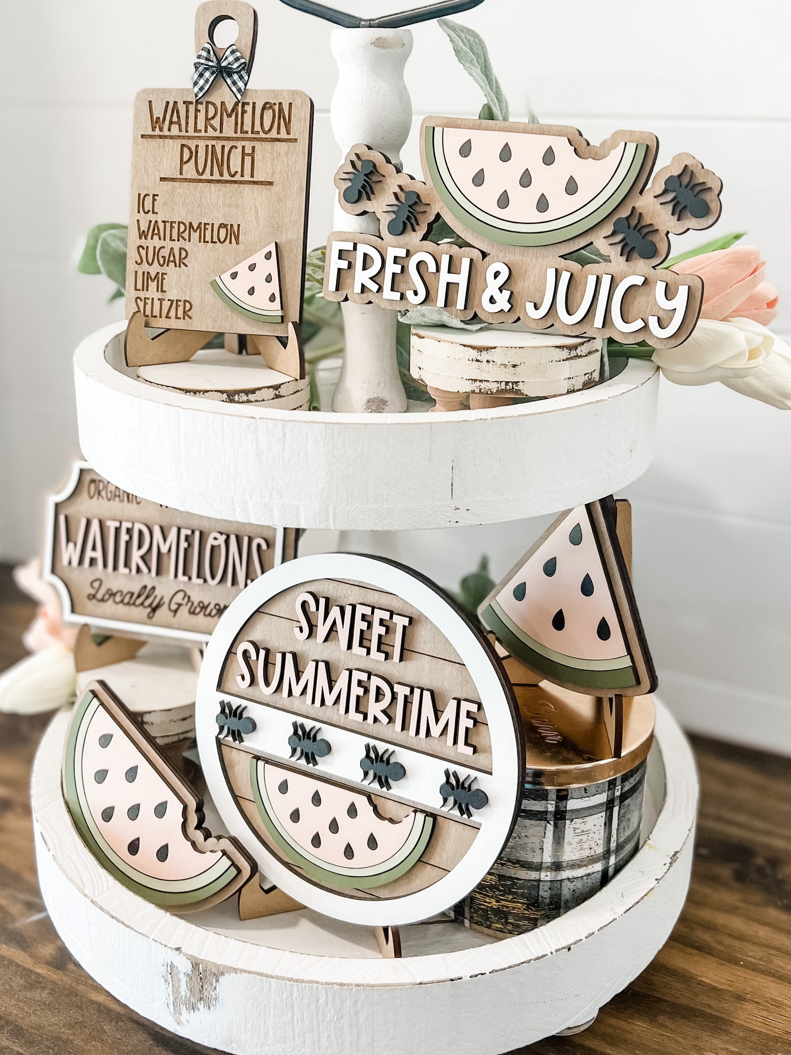 Summer Tiered Tray Decor | Summer Decor | Watermelon Tier Tray | Summer