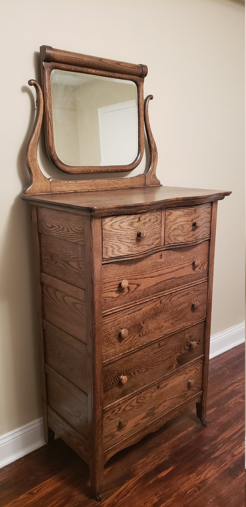 Victorian serpentine highboy dresser with mirror circa 1890 Etsy