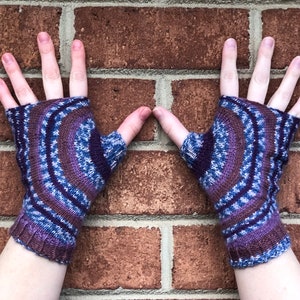 Fingerless Gloves, Mitts, Arm Warmers, Wrist Warmers Blue Purple White Dashes and Dots