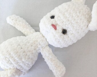 Large Crochet Bunny Plushie – White Polyester Yarn Snuggler, Handcrafted Toy