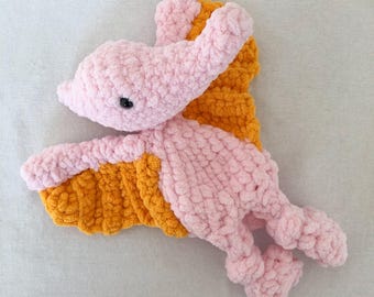 Crocheted Pterodactyl Plush Toy: Pink Orange Dinosaur Stuffed Animal, Snuggle Buddy