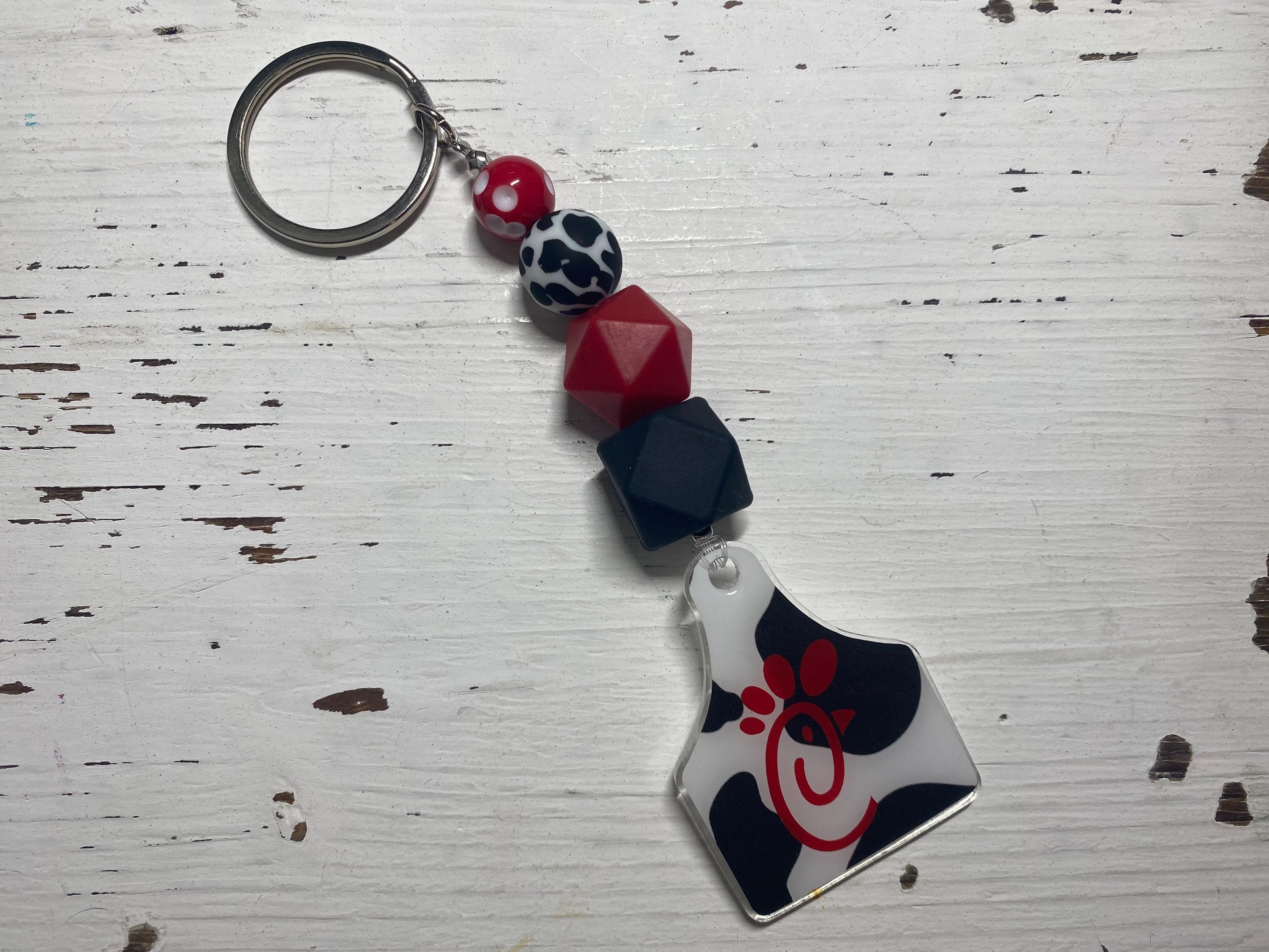 Chick Fil A inspired Keychain Cow Print Red Etsy