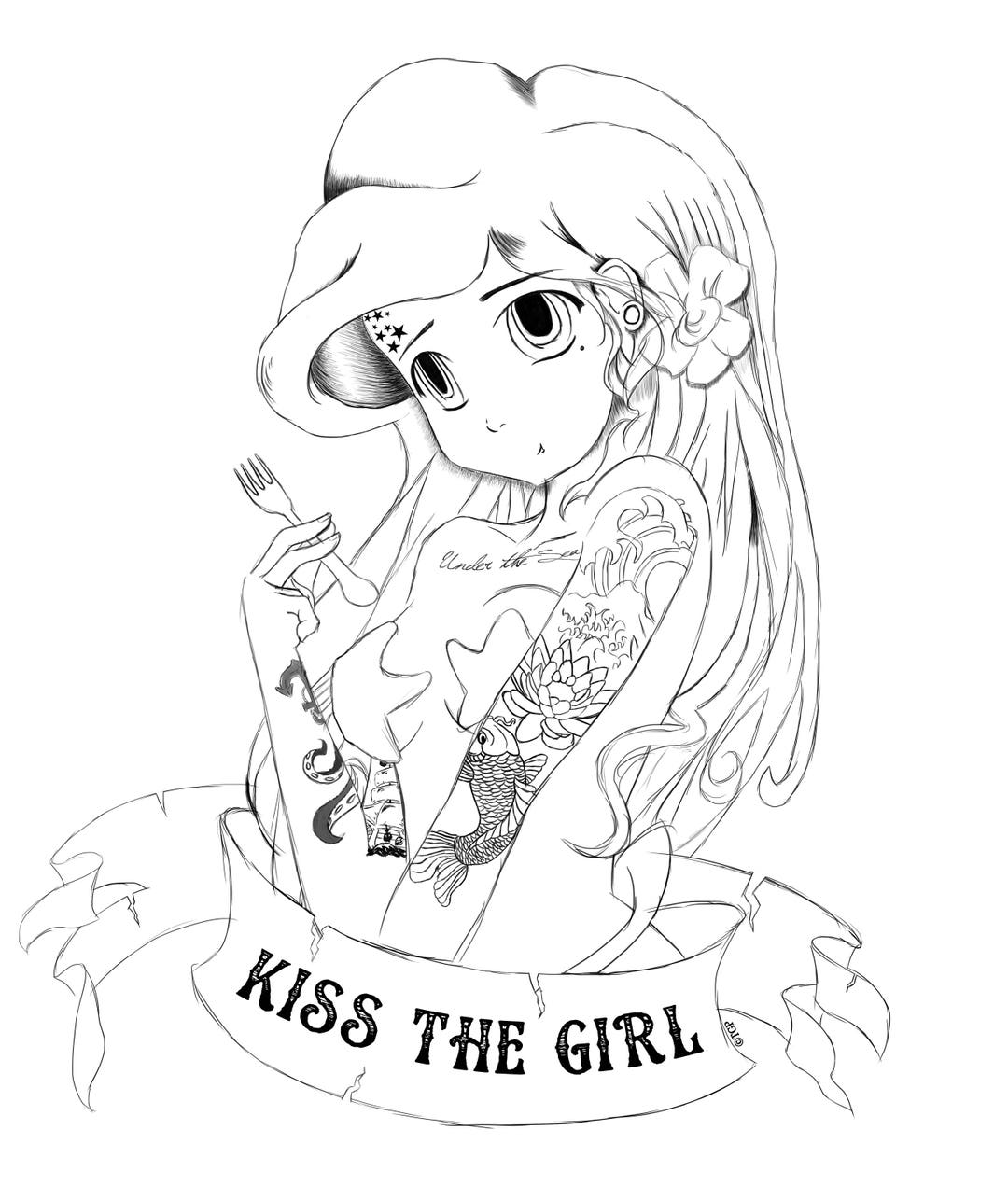 Punk Princess Ariel Colouring Page - Etsy