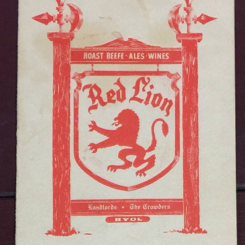 Texas Red Lion Houston Vintage Collectible Menu