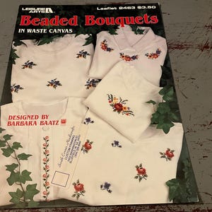 Leisure Arts Beaded Bouquets in waste canvas Leaflet 2463 counted cross stitch chart