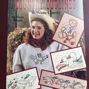 Leisure Arts Country Outlines na płótnie Waste Canvas autorstwa Susan Winget Ulotka 974 Vintage 1990