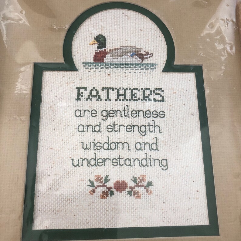 Fathers Counted Cross Stitch Design with Frame Vintage 1987 Country Mats /'N Frames Sue Hillis