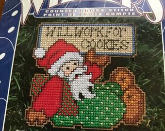 Wizzers Will Work For Cookies Sugarplum Cross Stitch Kit Christmas Ornament Wizzers Will Work For Cookies Sugarplum Cross Stitch Kit Christmas Ornament