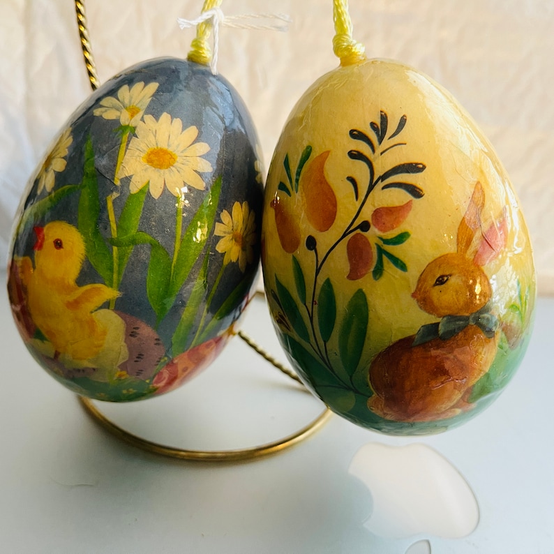 Egg Shaped EasterSpring Ornaments 4 By 2.5 Inches Pair Of 2 Bunny and Chick Large
