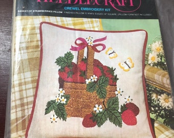 Avon, Basket of Strawberries Pillow, Vintage Crewel Kit